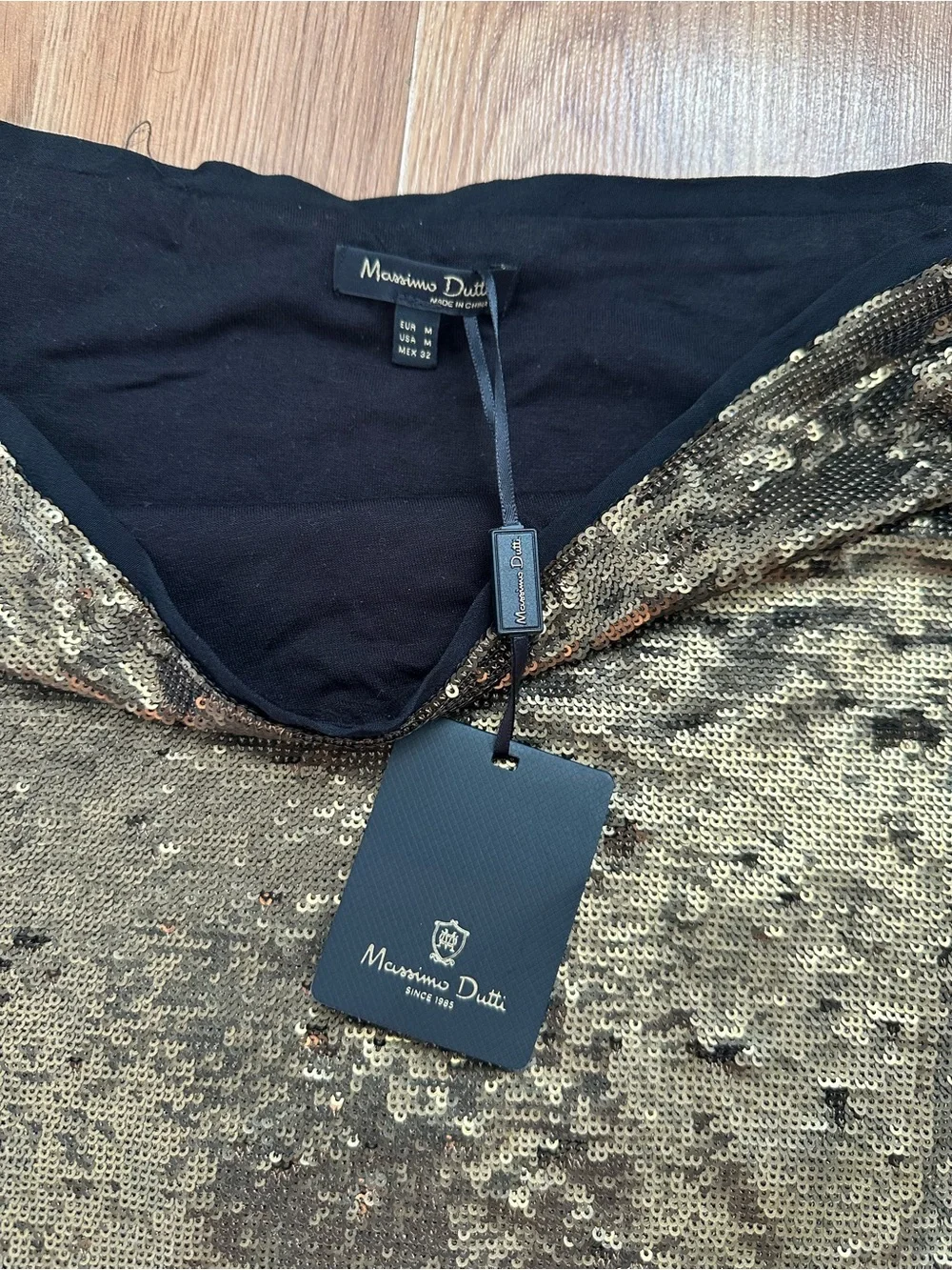 Massimo Dutti Metallic Gold Sequin Mini Skirt M NWT